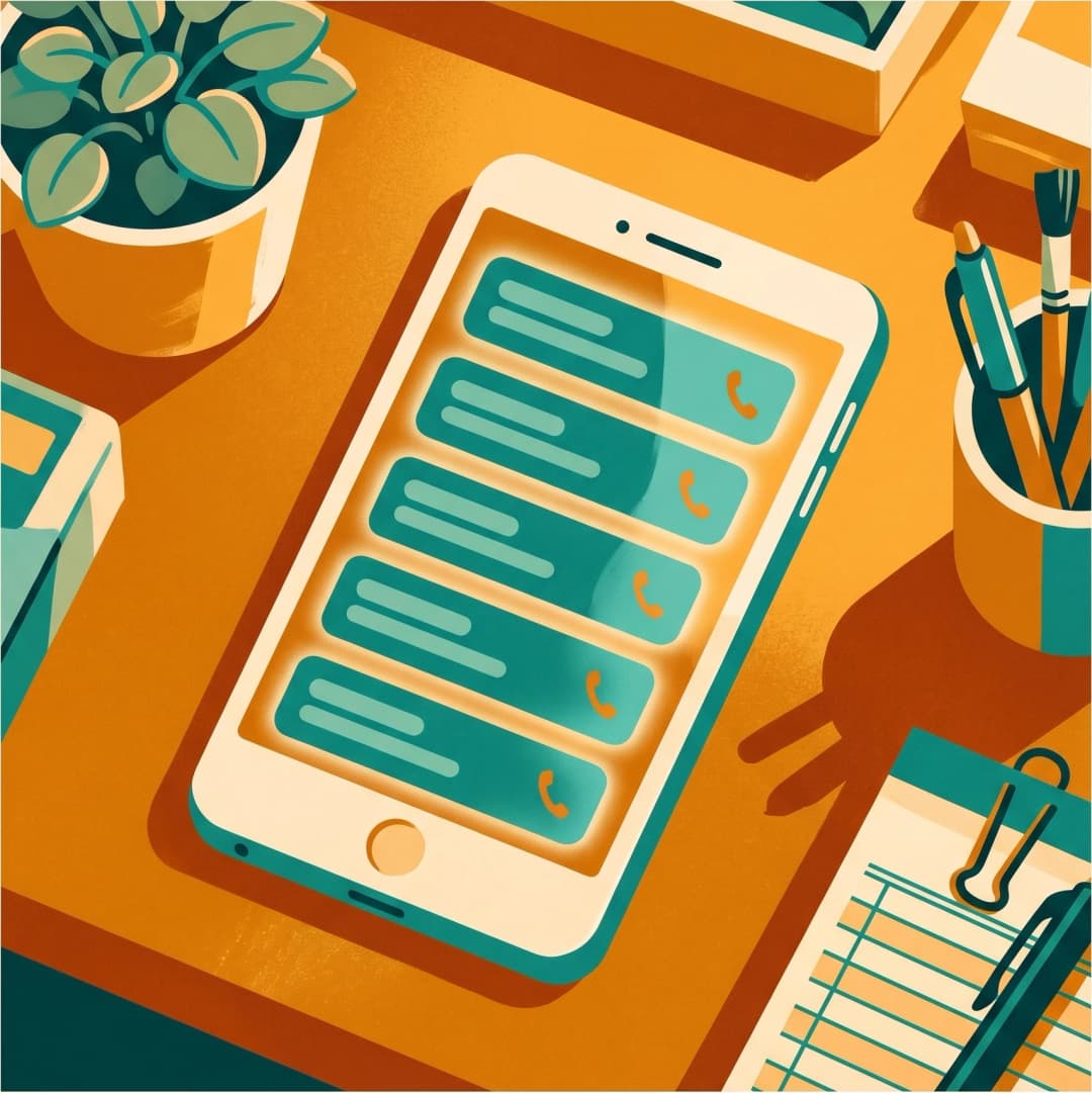 Missed calls stacking up on a phone counter — editorial illustration