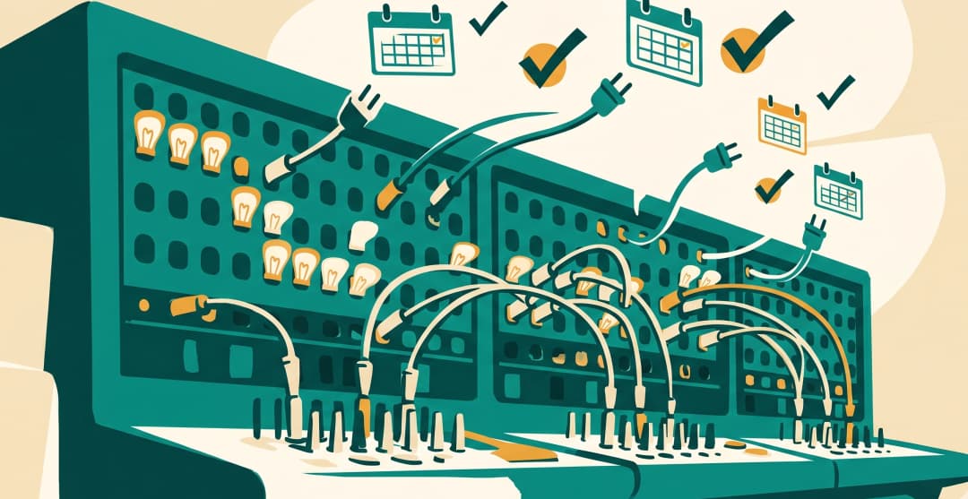 AI phone agent — mid-century editorial illustration