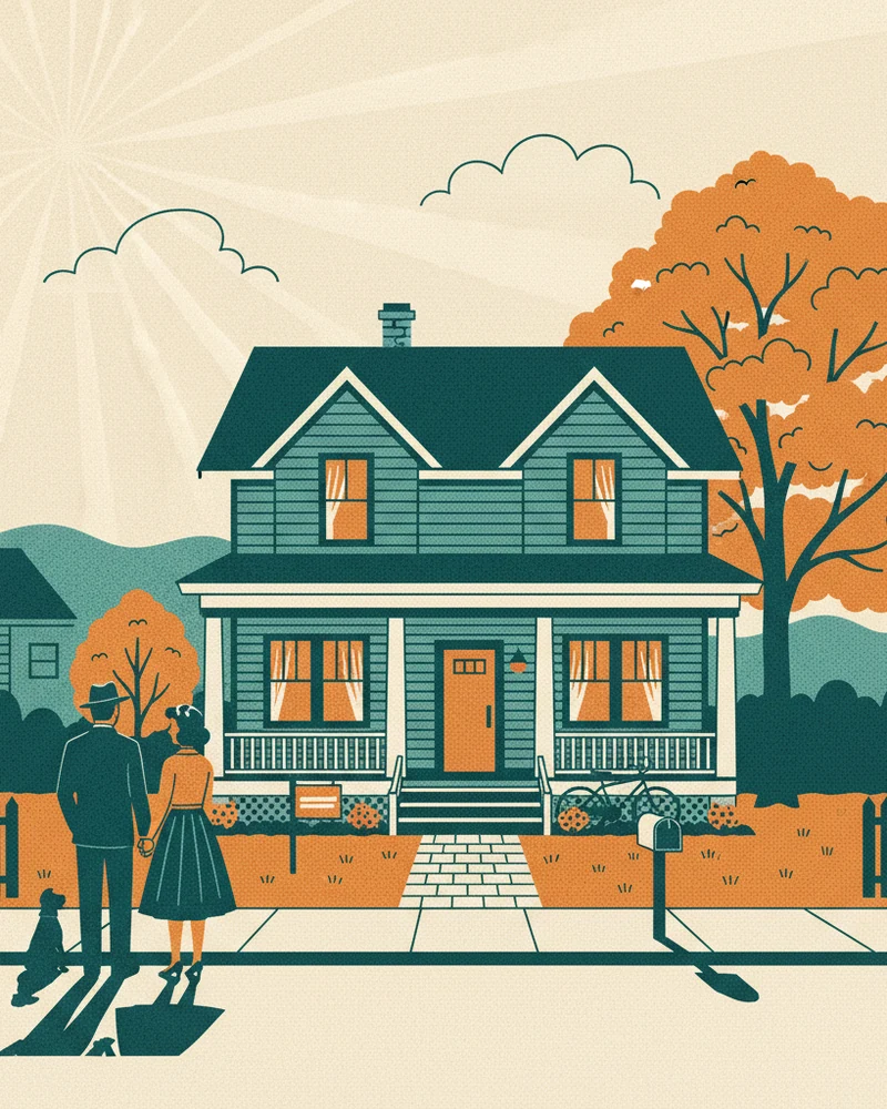 Couple looking at a house exterior with a real estate agent